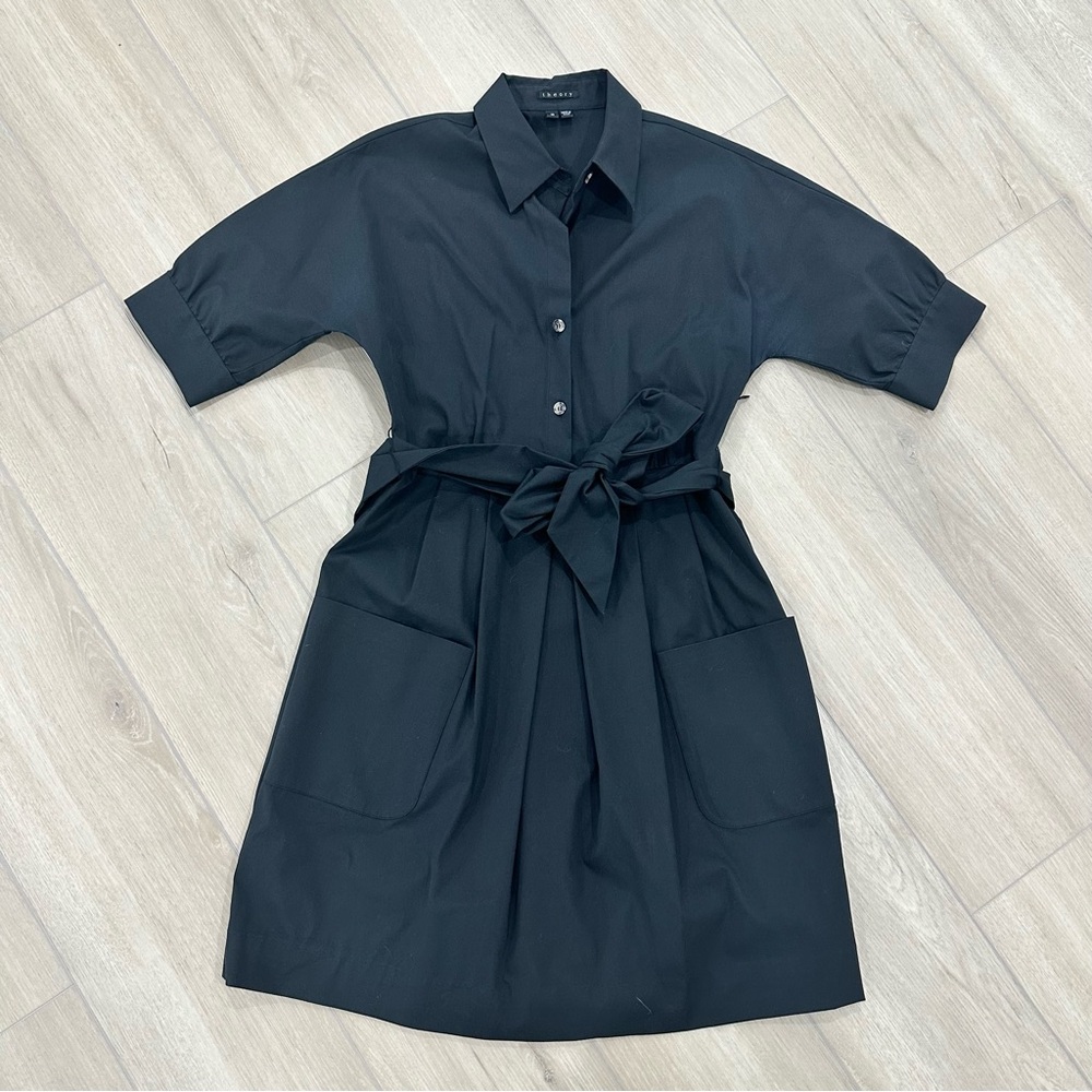 THEORY Lautari short sleeve collared tie front dresses black size 10